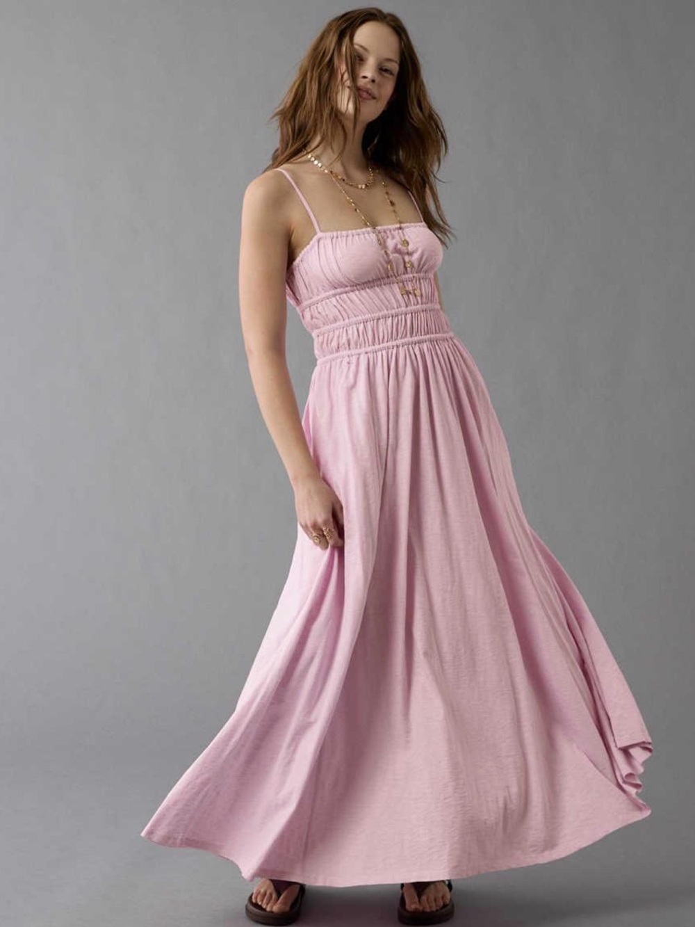 American Eagle Outfitters Sun-chaser Knit Smocked Corset Bodice Maxi Dress
